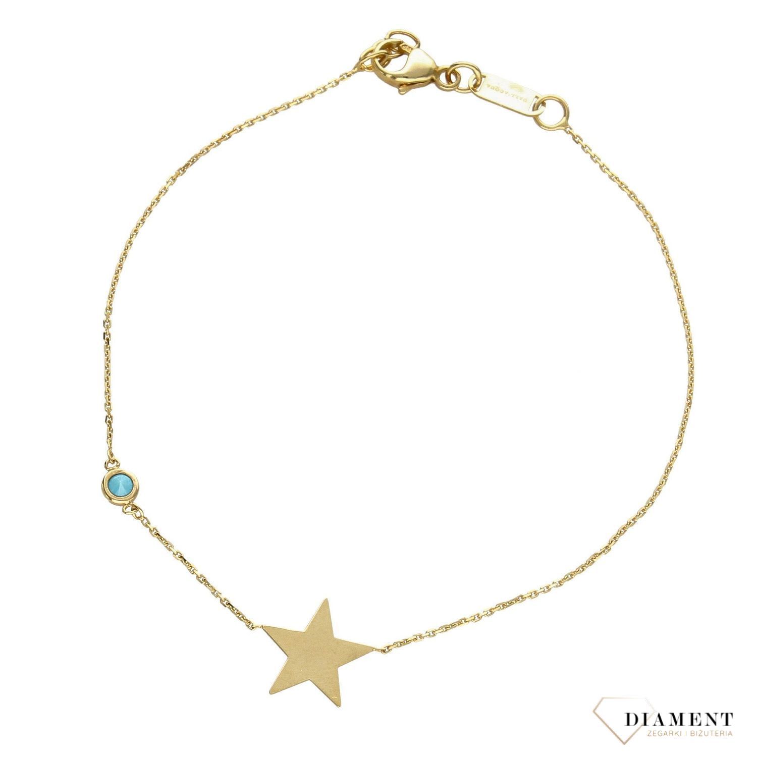 Złota bransoletka damska gwiazdka z turkusem 585 żółte złoto B OZ 86.jpg